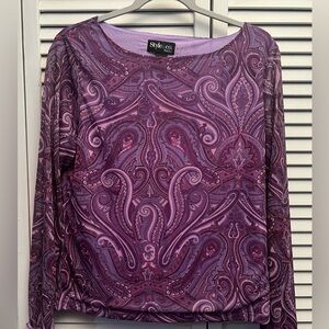Style & Co. Women's Long Sleeve Purple Paisley Top